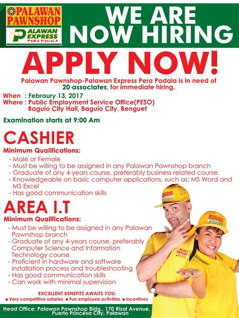 Palawan Pawnshop Hiring .